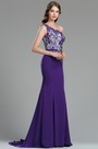 Robe de Soirée Appliques en Dentelle Violet Bretelle Unique