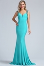 Light Blue Beaded Mermaid Evening Gown
