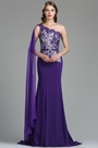 Robe de Soirée Appliques en Dentelle Violet Bretelle Unique