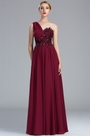 Robe de Bal Bretelle Unique Dentelle Bordeaux