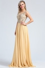 Sleeveless Beige Beaded Formal Evening Gown
