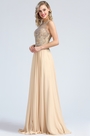 Sleeveless Beige Beaded Evening Gown