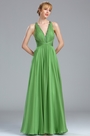Green Plunging Beaded V Neck Evening Dress