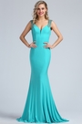 Light Blue Beaded Mermaid Evening Gown