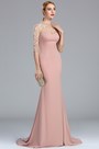 Blush Long Sleeves Lace Appliques Mermaid Prom Dress