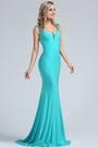 Light Blue Beaded Mermaid Evening Gown