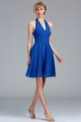 Halter Electric Blue Chiffon Velvet Short Dress