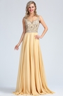 Sleeveless Beige Beaded Formal Evening Gown