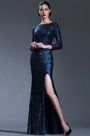 Blau Langärmelig Bodenlang Pailletten Abendkleid