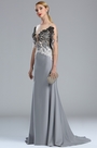 Grey Embroidey Beaded Mermaid Formal Dress with Sleeves