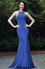 Elegant Blue Beaded Designer Backless Evening Dress