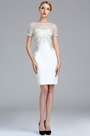 Weiß Kurz Ärmel Spitze Applikation Cocktailkleid