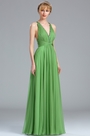 Green Plunging Beaded V Neck Evening Dress