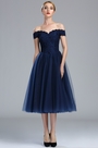 Schulterfrei Blau Tüll Spitze Cocktailkleid