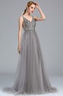 Grey Beaded Lace Long Formal Occasion Dress