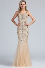 Sleeveless Beige Beaded Mermaid Prom Dress