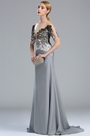 Grey Embroidey Beaded Mermaid Formal Dress with Sleeves