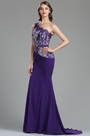 Robe de Soirée Appliques en Dentelle Violet Bretelle Unique