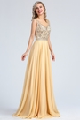 Sleeveless Beige Beaded Formal Evening Gown