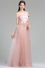 Robe de Soirée Hors Epaule Dentelle Florale Rose