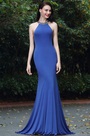 Elegant Blue Beaded Designer Backless Evening Dress