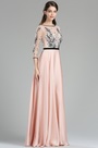 Pink & Black Embroidery Long Dress with Sleeves