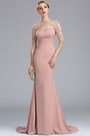 Blush Long Sleeves Lace Appliques Mermaid Prom Dress