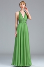 Green Plunging Beaded V Neck Evening Dress