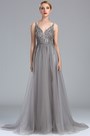 Grey Beaded Lace Long Formal Occasion Dress