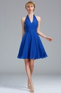 Halter Electric Blue Chiffon Velvet Short Dress