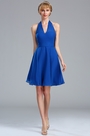 Halter Electric Blue Chiffon Velvet Short Dress