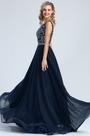 Sleeveless Blue Beaded Prom Formal Dress