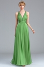 Green Plunging Beaded V Neck Evening Dress