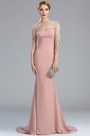 Blush Long Sleeves Lace Appliques Mermaid Prom Dress