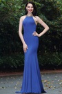 Elegant Blue Beaded Designer Backless Evening Dress