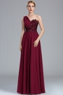 Robe de Bal Bretelle Unique Dentelle Bordeaux
