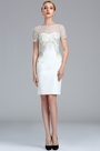 Weiß Kurz Ärmel Spitze Applikation Cocktailkleid