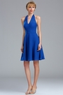 Halter Electric Blue Chiffon Velvet Short Dress