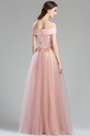 Robe de Soirée Hors Epaule Dentelle Florale Rose