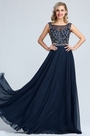Sleeveless Blue Beaded Prom Formal Dress