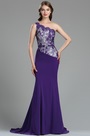 Robe de Soirée Appliques en Dentelle Violet Bretelle Unique