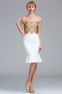 Gold and White Off the Shoulder Tight Lace Sequin Dress