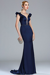 Navy Blue Vintage Mermaid Formal Occasion Dress