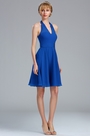 Halter Electric Blue Chiffon Velvet Short Dress