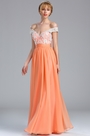 Off  the Shoulder Tangerine Lace Appliques Evening Dress