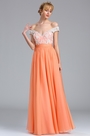Off  the Shoulder Tangerine Lace Appliques Evening Dress