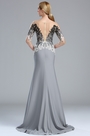 Grey Embroidey Beaded Mermaid Formal Dress with Sleeves
