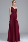 Robe de Bal Bretelle Unique Dentelle Bordeaux