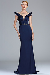 Navy Blue Vintage Mermaid Formal Occasion Dress