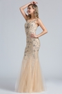 Sleeveless Beige Beaded Mermaid Prom Dress